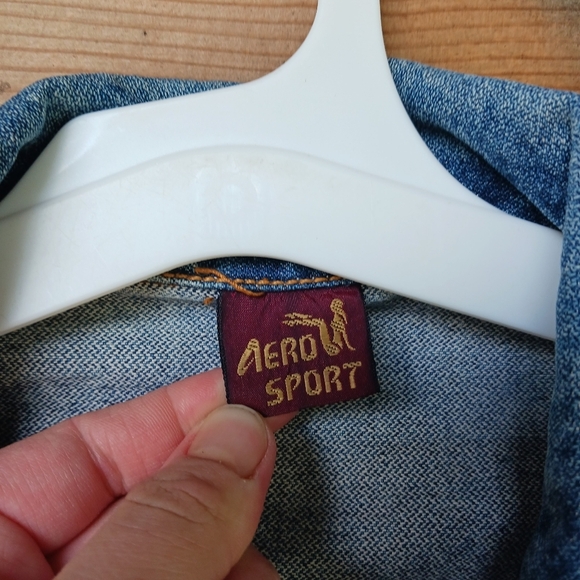 Vintage Aero Sport Blue Jean Jacket 100% Cotton Size Large - Picture 5 of 6